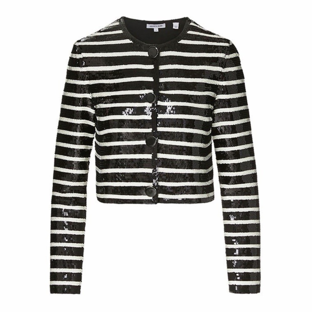NWT Veronica Beard Mickey Sequin Blazer Jacket Sz 4 Black White Striped $798